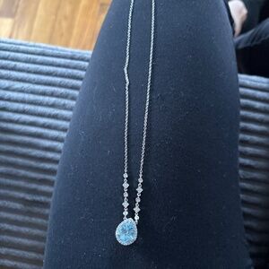 14k gold Blue Topaz Teardrop diamond necklace